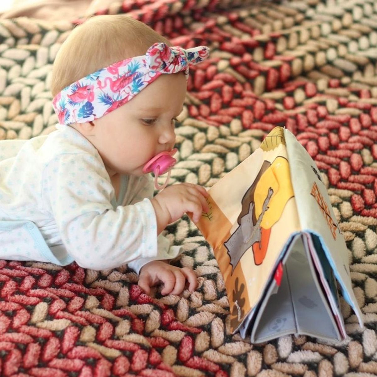 Baby with a beiens standing cloth book